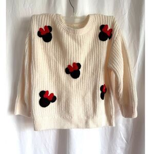Disney Junior Minnie Mouse Sweater 5T Cream Chunky Knit Girls Cozy Winter